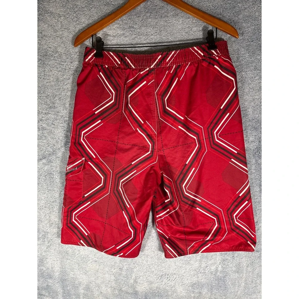 Tony Hawk Boys XL Red Geometric Board Shorts Swim Trunks Mesh Lined Cargo Pocket